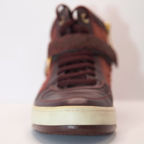 SALVATORE FERRAGAMO Size 9 Burgundy Leather Nayon Gancio High Top Sneakers - Picture 12 of 15